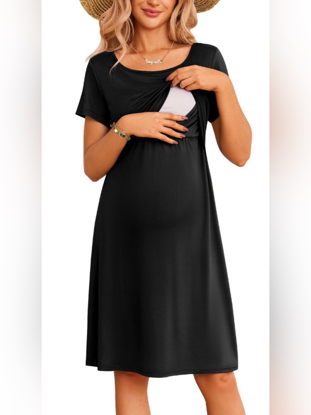 Ekouaer Maternity Nursing Dress Short Sleeve Summer Dress